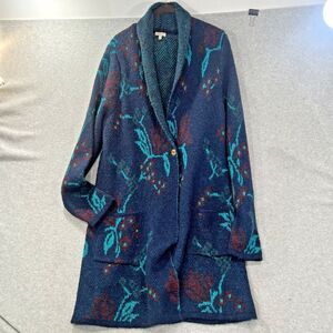 Vintage Oriana Blue Mohair Wool Blend Duster Large Shawl Collar Knit Cardigan